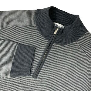 Peter Millar 100% Merino Wool Sweater 1/4  Zip Mens XL Gray Vertical‎ Stripes